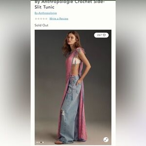 Anthropologie Pink Crochet Side-Slit Tunic